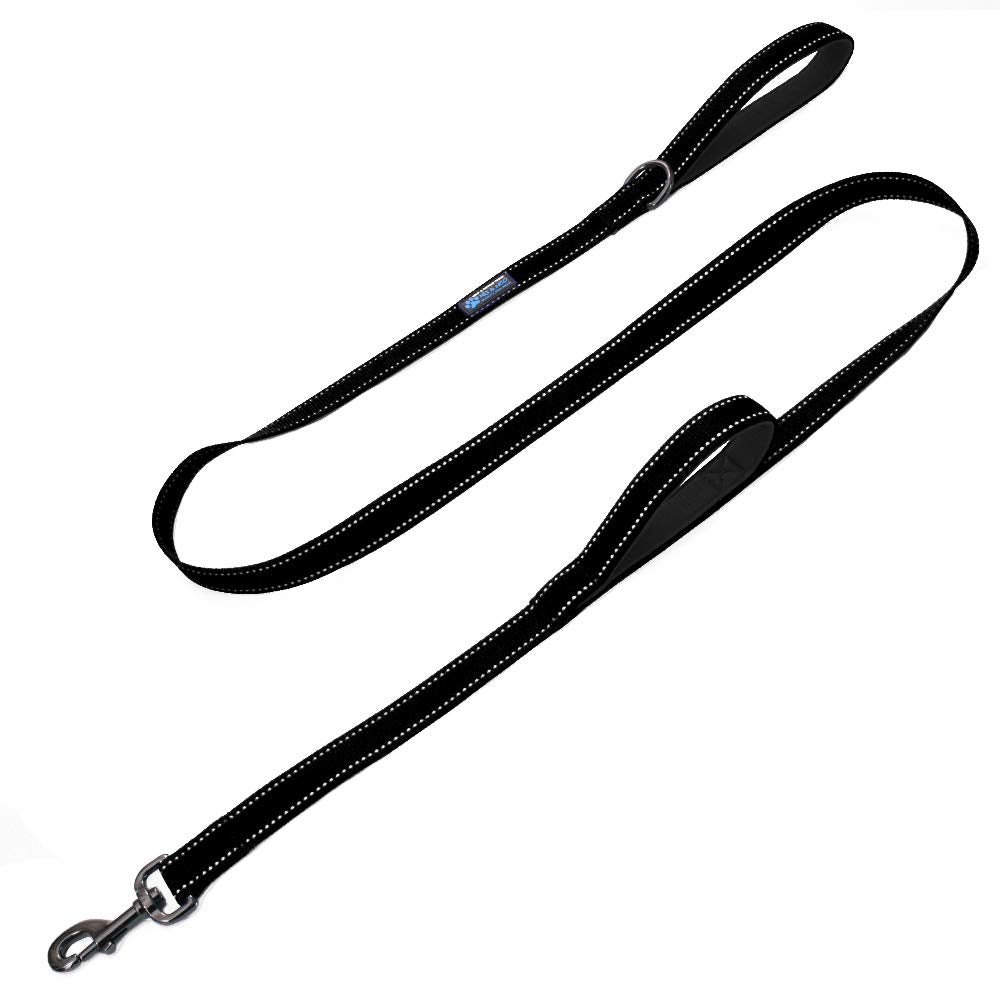 Double Handle Traffic Dog Leash Reflective - (Black, 6 FT)