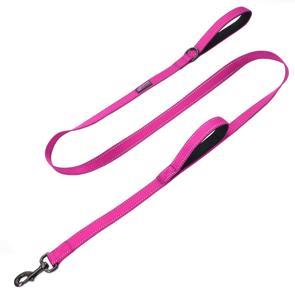 Max and Neo Double Handle Traffic Dog Leash Reflective -  (Pink, 6 FT)