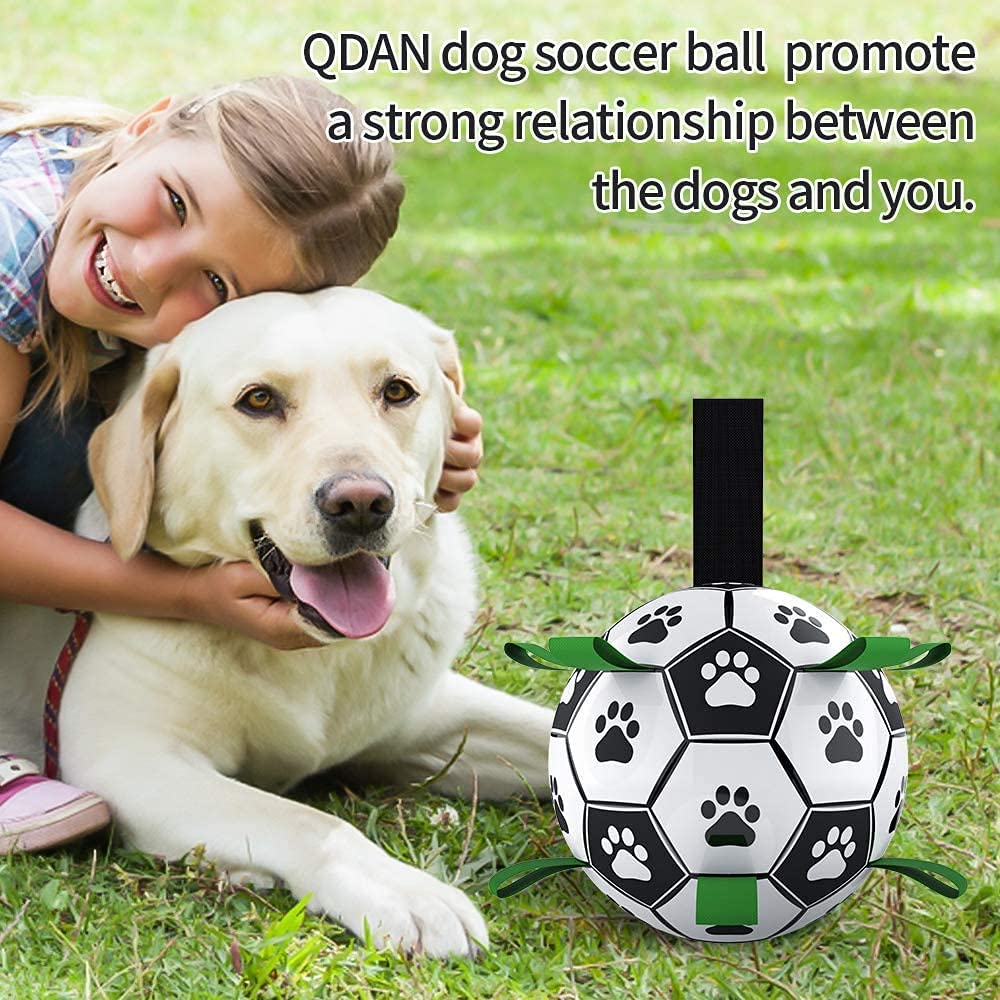 Dog Toys Soccer Ball with Straps Interactive Dog Toys for Tug of War（8 Inch）