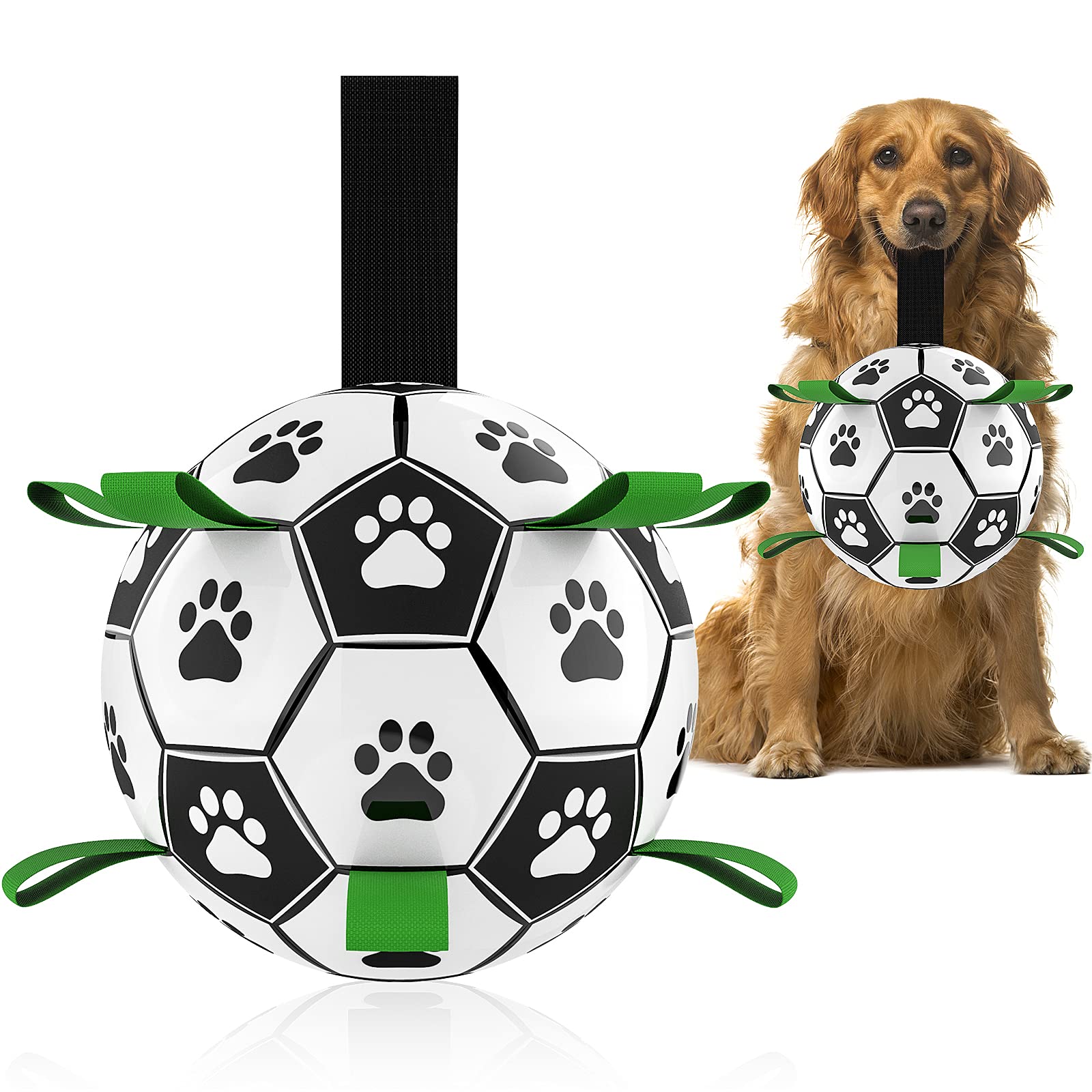 Dog Toys Soccer Ball with Straps Interactive Dog Toys for Tug of War（8 Inch）