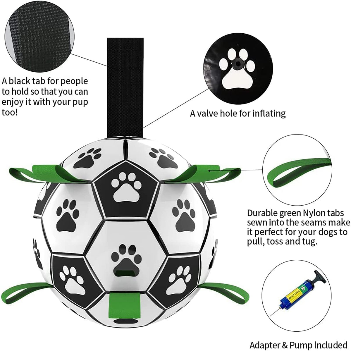Dog Toys Soccer Ball with Straps Interactive Dog Toys for Tug of War（8 Inch）