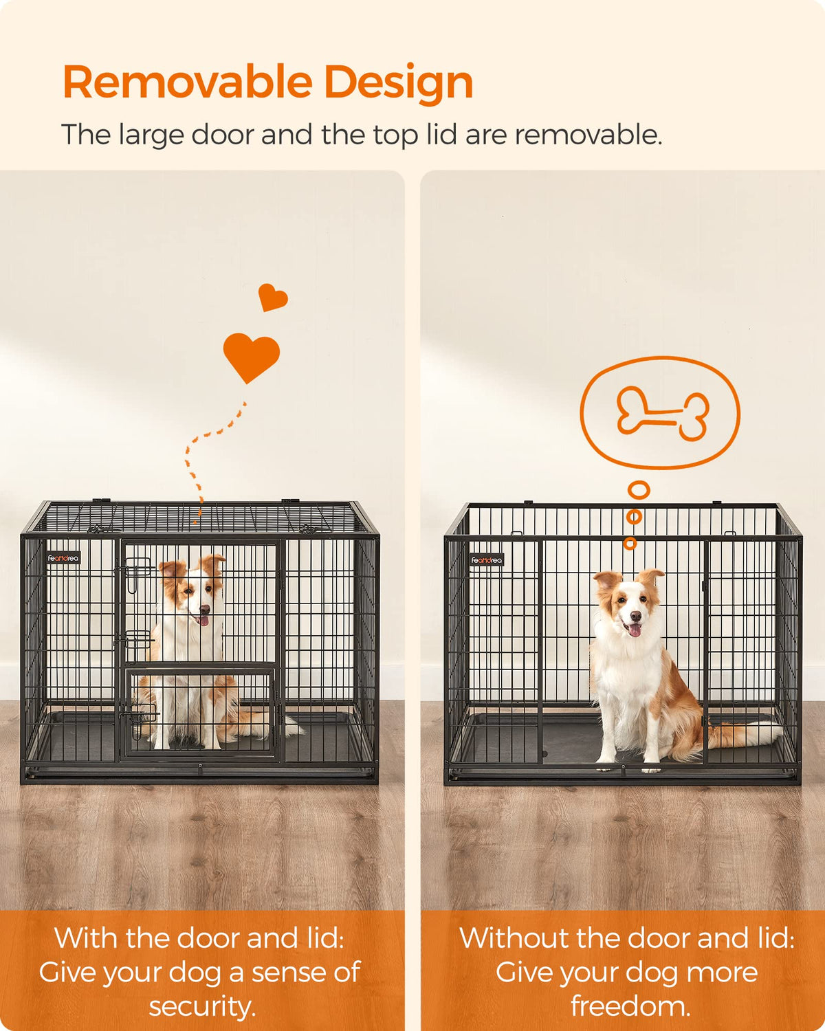 Feandrea Heavy-Duty Dog Crate,  XL for Medium and Large Dogs, 42.1 x 27.6 x 29.5 Inches, Black