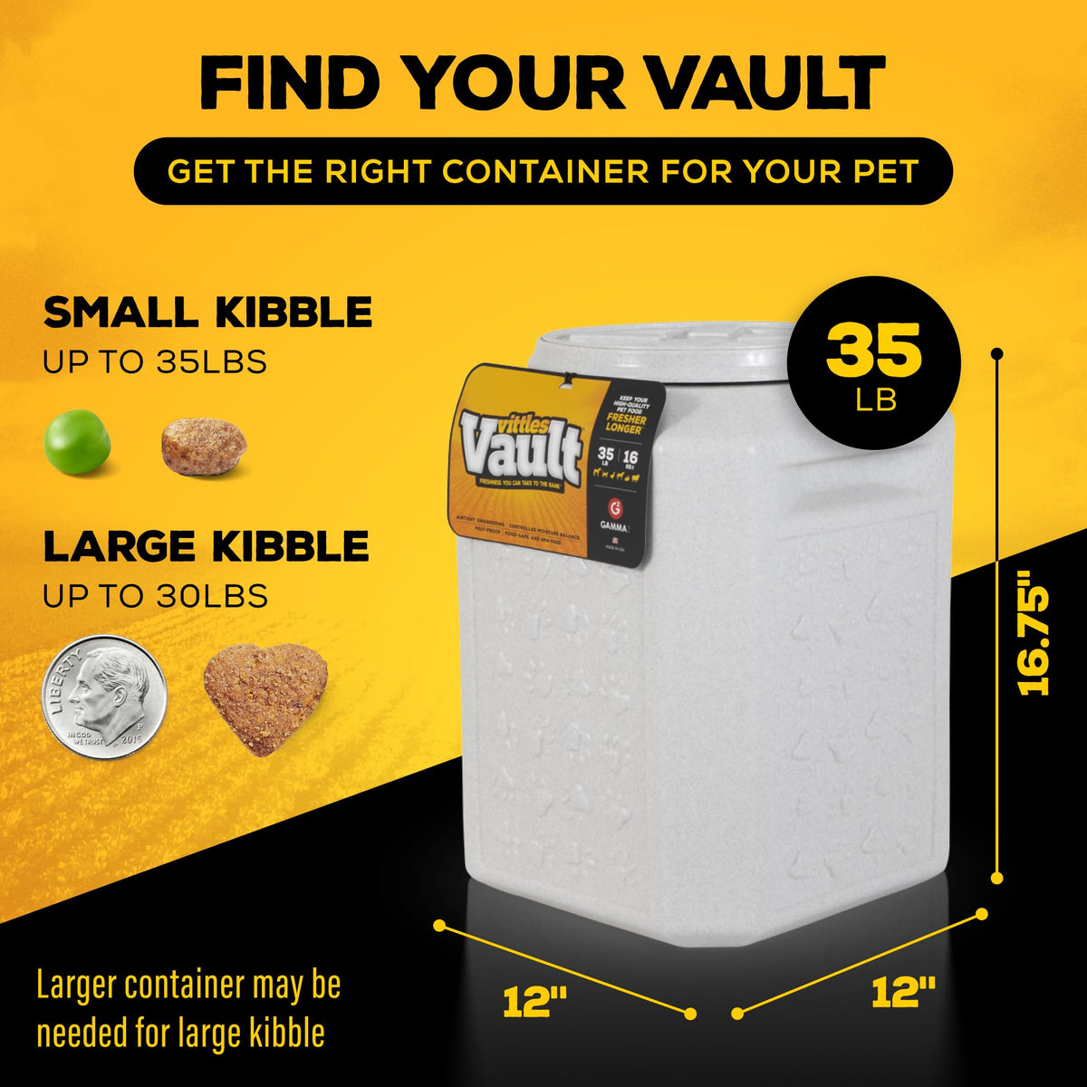 Gamma2 Vittles Vault Airtight Dog Food Storage Container - Fits up to 35 Pounds of Dry Pet Food - Made in the USA - 12&quot; L x 16.75&quot; H