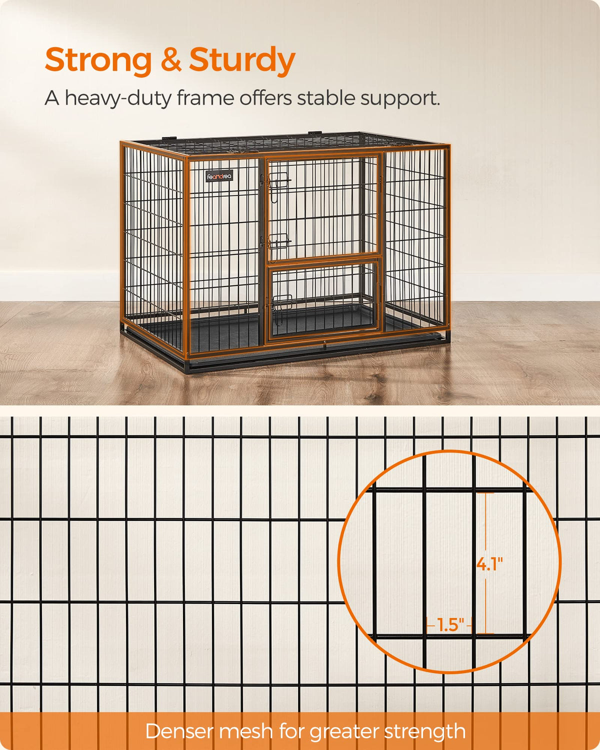 Feandrea Heavy-Duty Dog Crate,  XL for Medium and Large Dogs, 42.1 x 27.6 x 29.5 Inches, Black
