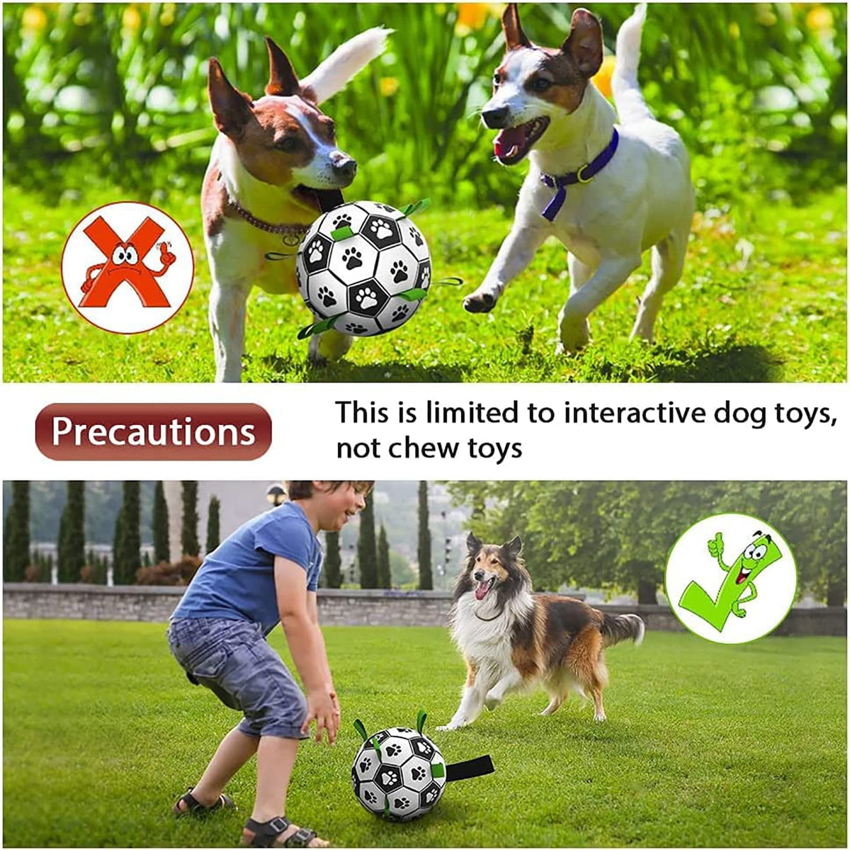 Dog Toys Soccer Ball with Straps Interactive Dog Toys for Tug of War（8 Inch）