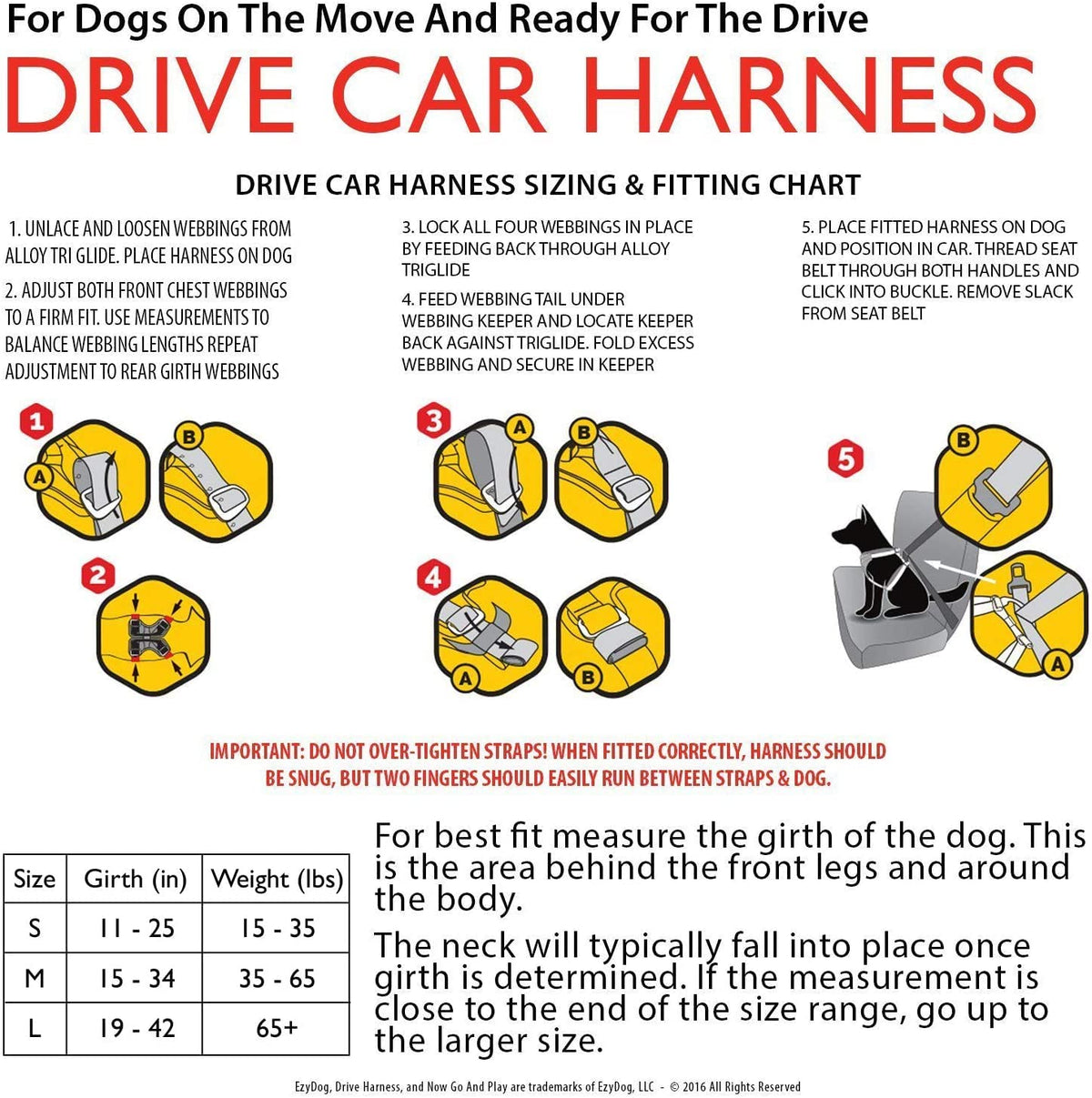 EzyDog DRIVE Dog Car Harness - Crash Tested US (FMVSS 213) Certified, Black, Small