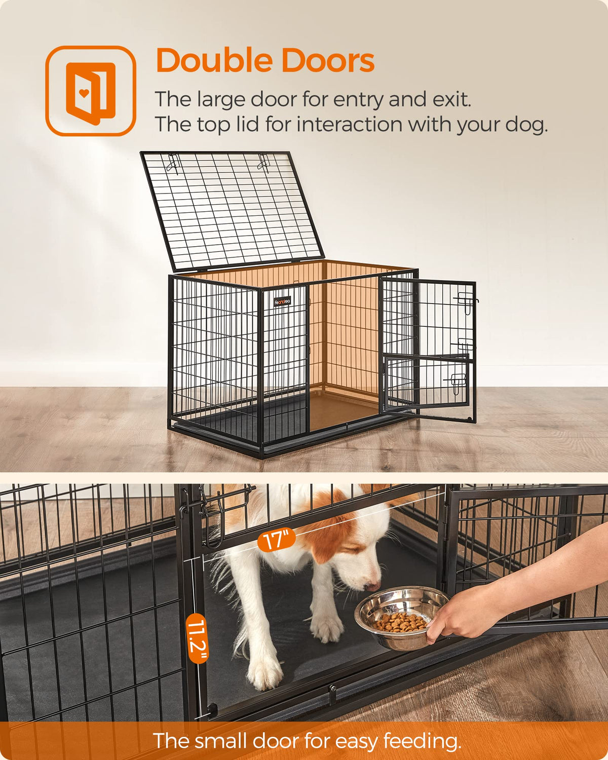 Feandrea Heavy-Duty Dog Crate,  XL for Medium and Large Dogs, 42.1 x 27.6 x 29.5 Inches, Black
