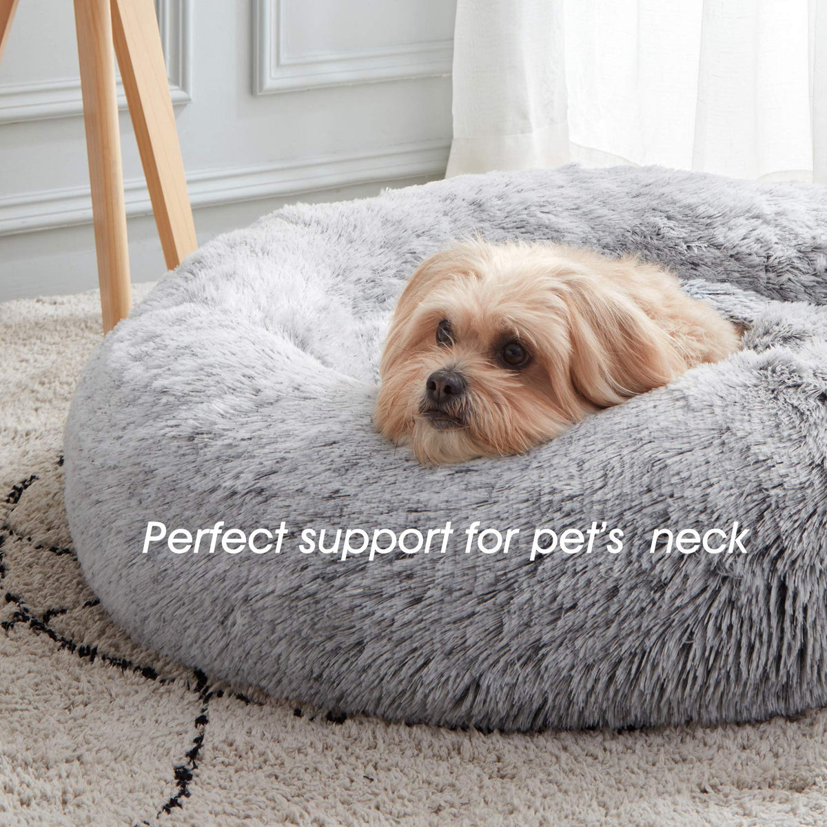 WESTERN HOME WH Calming Dog Bed &amp; Cat Bed, Anti-Anxiety Donut Dog Cuddler Bed, Warming Cozy Soft Dog Round Bed, Fluffy Faux Fur Plush Dog Cat Cushion Bed for Small Medium Dogs and Cats
