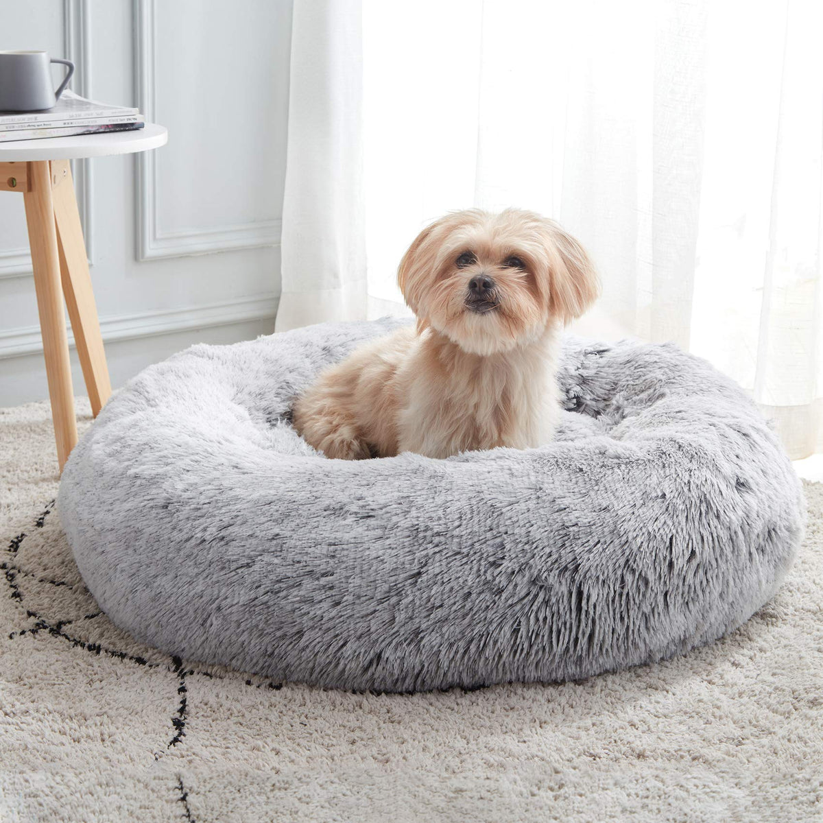 WESTERN HOME WH Calming Dog Bed &amp; Cat Bed, Anti-Anxiety Donut Dog Cuddler Bed, Warming Cozy Soft Dog Round Bed, Fluffy Faux Fur Plush Dog Cat Cushion Bed for Small Medium Dogs and Cats
