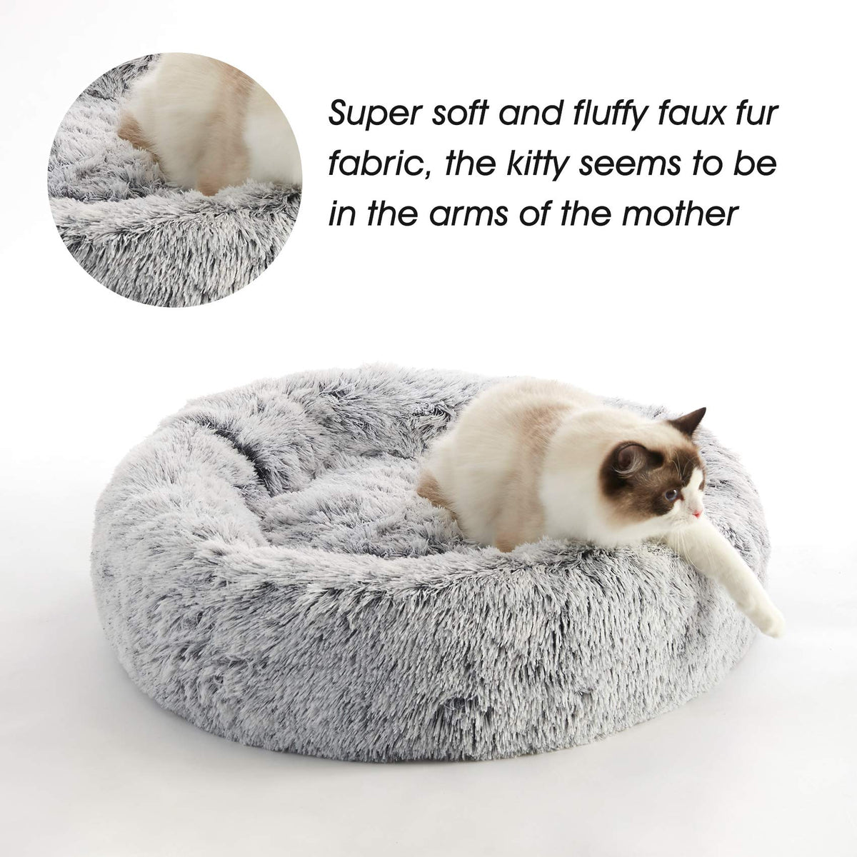 WESTERN HOME WH Calming Dog Bed &amp; Cat Bed, Anti-Anxiety Donut Dog Cuddler Bed, Warming Cozy Soft Dog Round Bed, Fluffy Faux Fur Plush Dog Cat Cushion Bed for Small Medium Dogs and Cats
