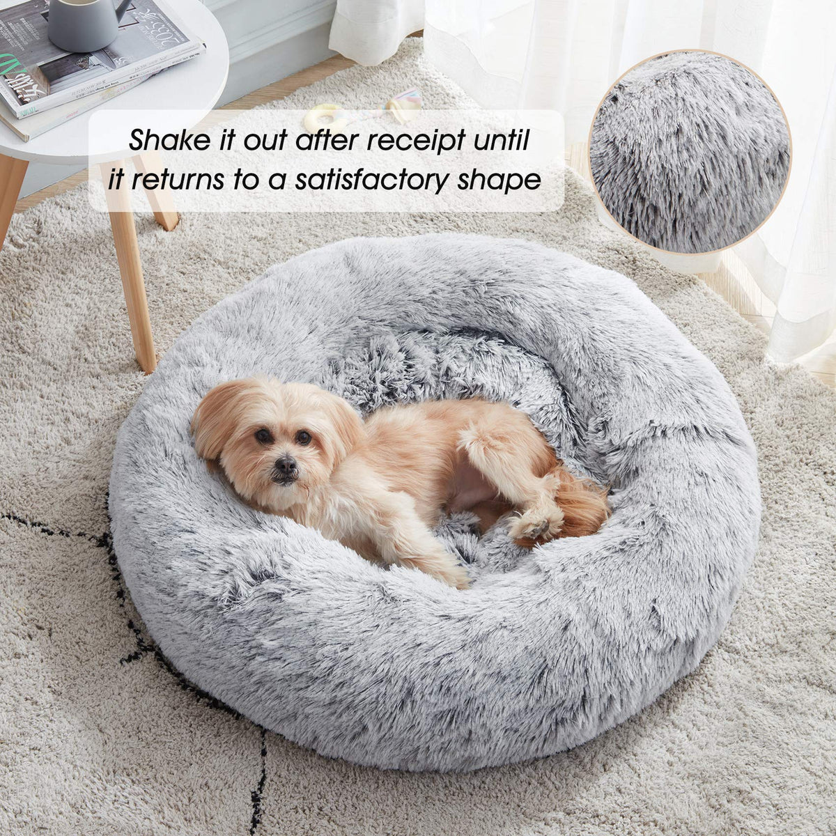 WESTERN HOME WH Calming Dog Bed &amp; Cat Bed, Anti-Anxiety Donut Dog Cuddler Bed, Warming Cozy Soft Dog Round Bed, Fluffy Faux Fur Plush Dog Cat Cushion Bed for Small Medium Dogs and Cats